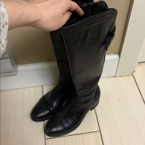 Knee high equestrian riding boots in black leather silver hardware size 38 7.5